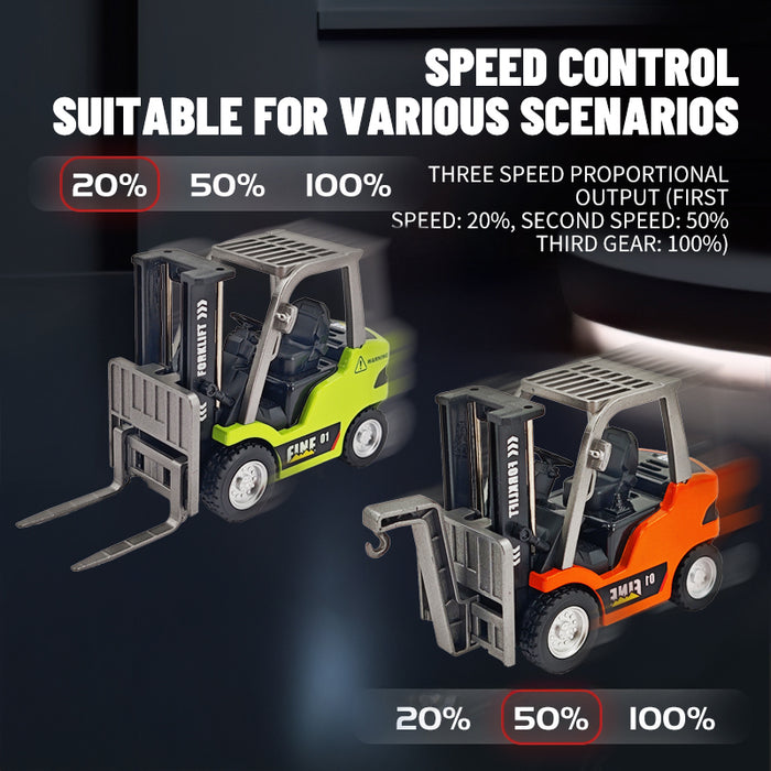 Three-speed throttle adjustment on HG4-244 mini forklift showing 40%, 70% and 100% proportional speed levels