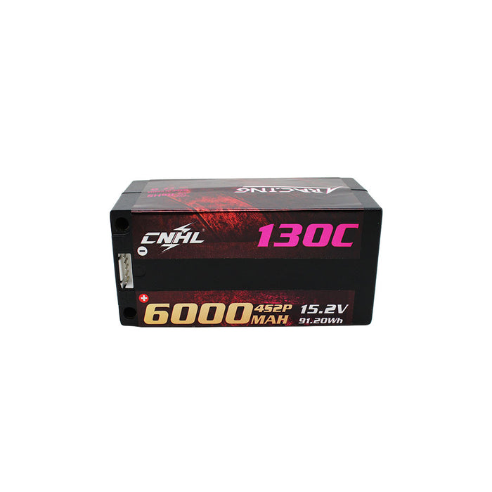 CNHL Racing Series 6000mAh 15.2V 4S 130C LiHV Shorty Hardcase LiPo Battery with 1 Pair of 5mm Heatsink Bullet Plug Grips