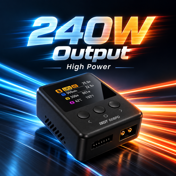 Chargeur LiPo intelligent ISDT 608PD 240 W 10 A – USB-C PD 3.1 140 W, 1–6S
