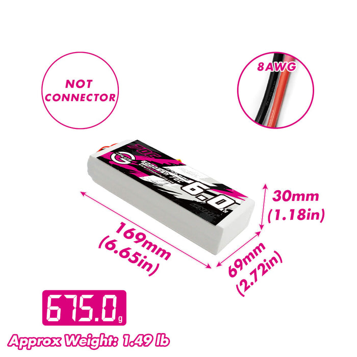 Size and weight overview of CNHL 6000mAh 4S 70C Lipo Battery