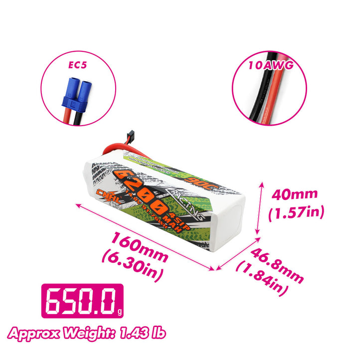 CNHL Racing Series 6200mAh 14.8V 4S 90C Lipo Battery with EC5 Plug