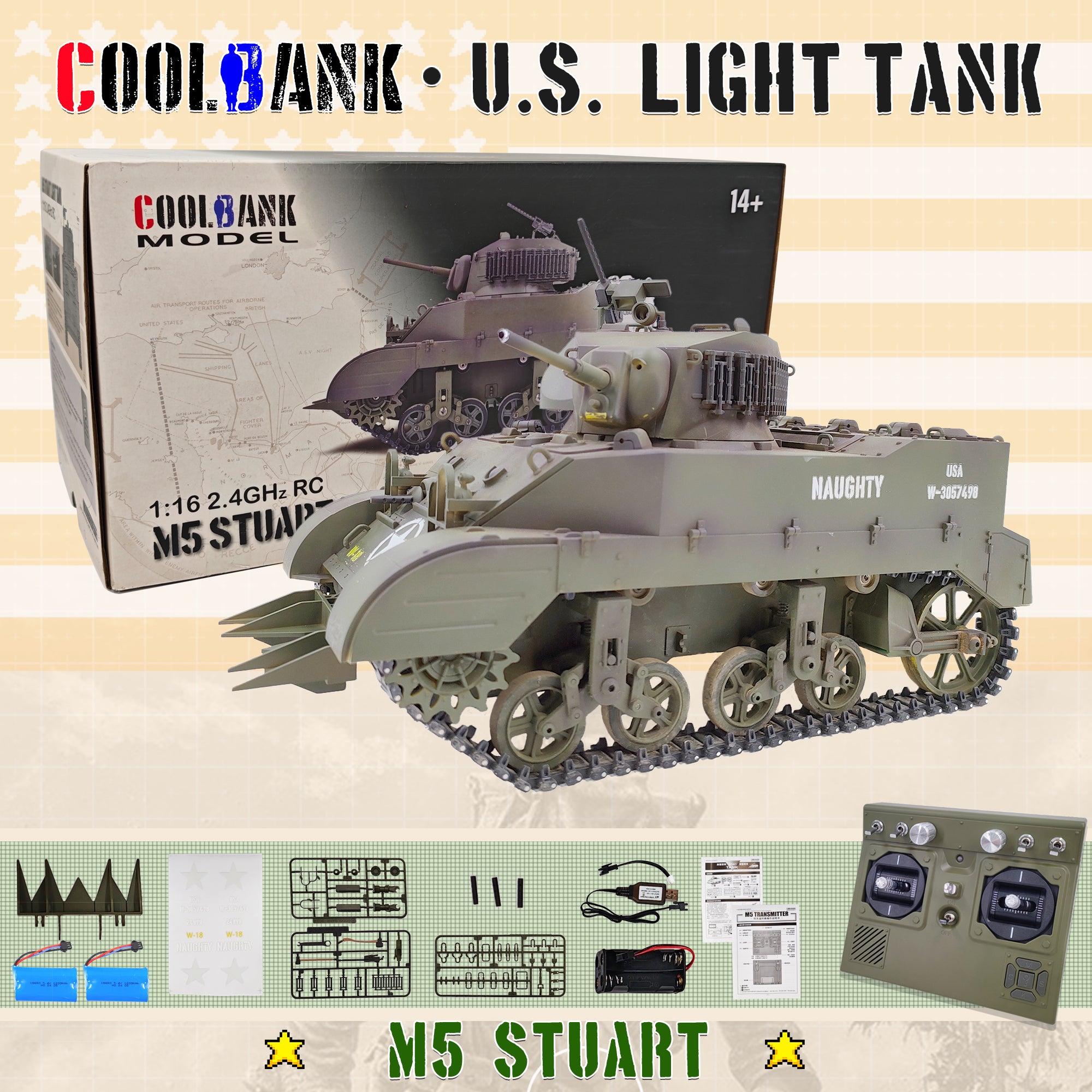 Coolbank M5A1 1/16 RC Tank – Realistic Sound, Recoil, and Smoke