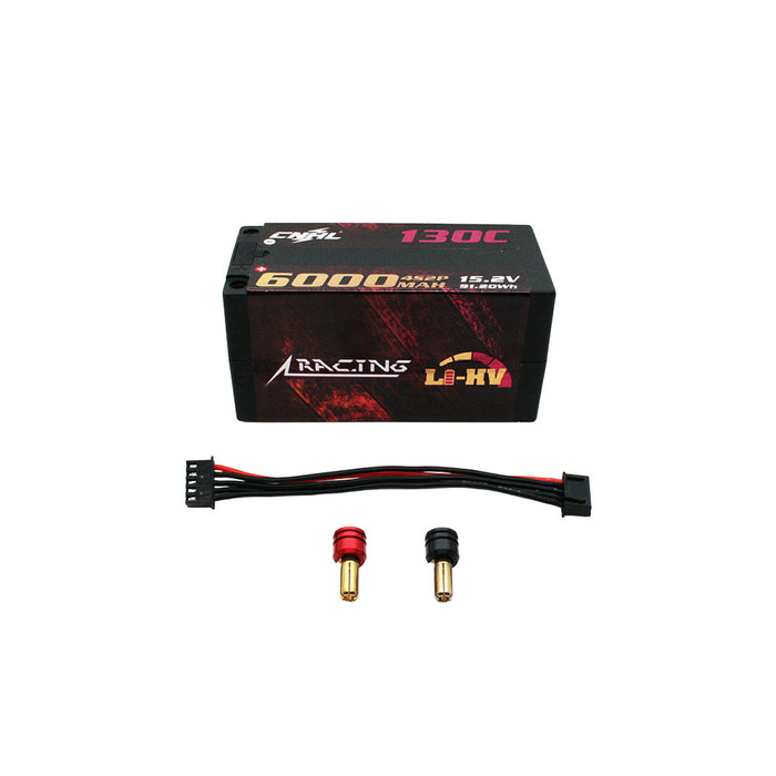 CNHL 6000mAh 15.2V 4S 130C LiHV shorty hardcase LiPo battery with balance lead and 5mm bullet plug grips