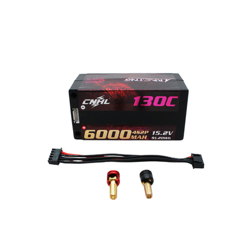 CNHL 6000mAh 15.2V 4S 130C LiHV shorty hardcase LiPo battery with balance lead and 5mm bullet plug grips
