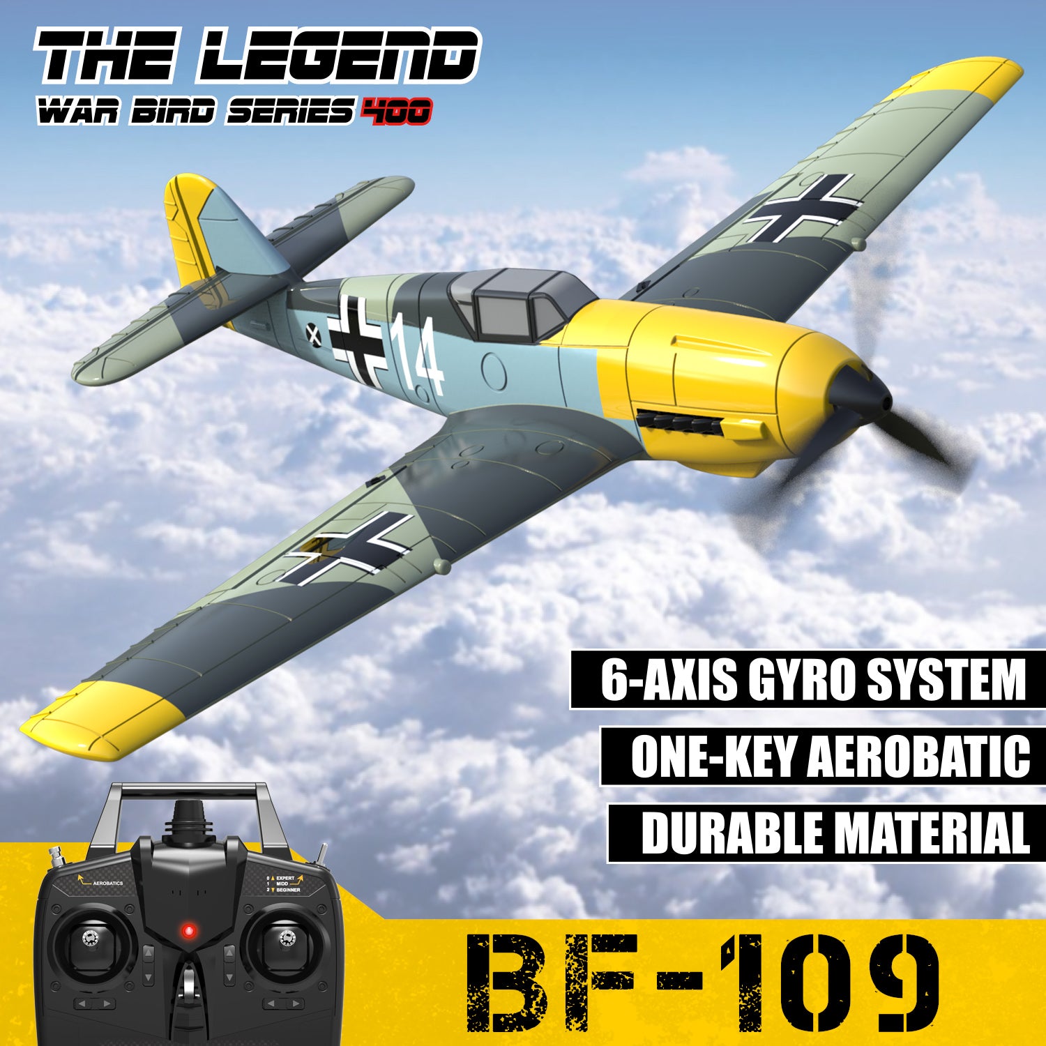 VOLANTEX BF109 RC Plane RTF – 4CH Warbird with Gyro & XPilot