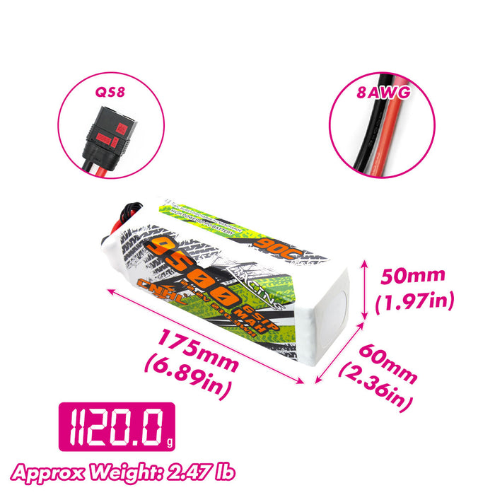 CNHL Racing Series 9500mAh 22.2V 6S 90C Lipo Battery with QS8 Plug