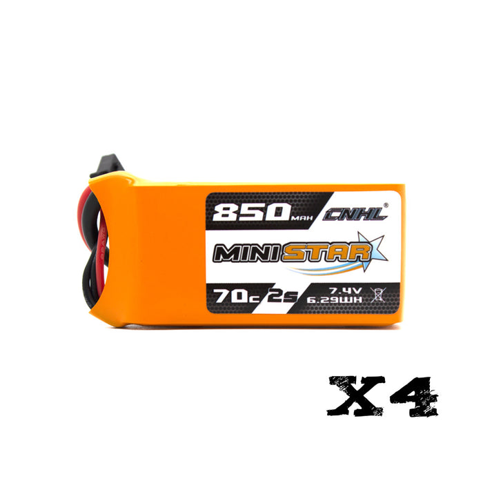 4 Packs CNHL MiniStar 850mAh 7.4V 2S 70C Lipo Battery with XT30U - UK Warehouse
