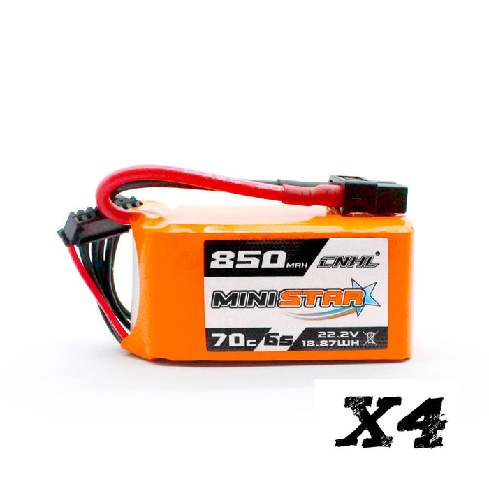 4 Packs CNHL MiniStar 850mAh 22.2V 6S Lipo Battery 70C with XT60 Plug