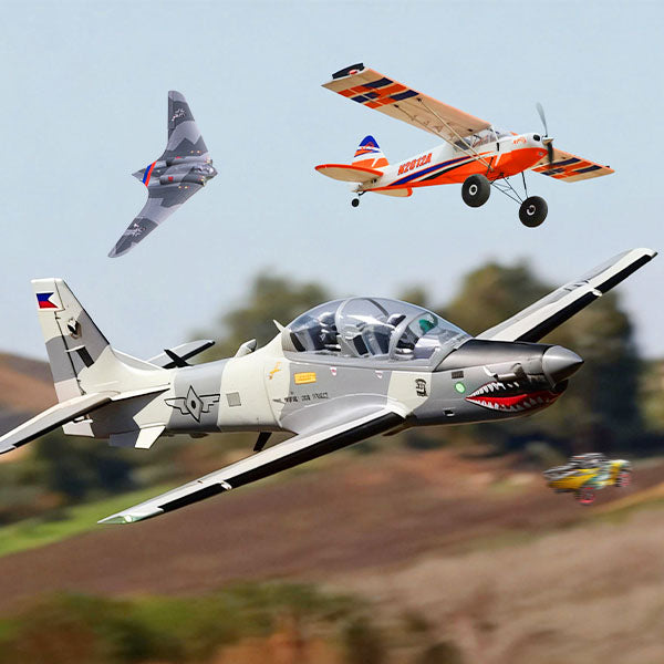 RC Models Collection Banner featuring RC plane, RC crawler car, flybarless RC helicopter, and FPV drone – RTR, RTF, PNP categories img