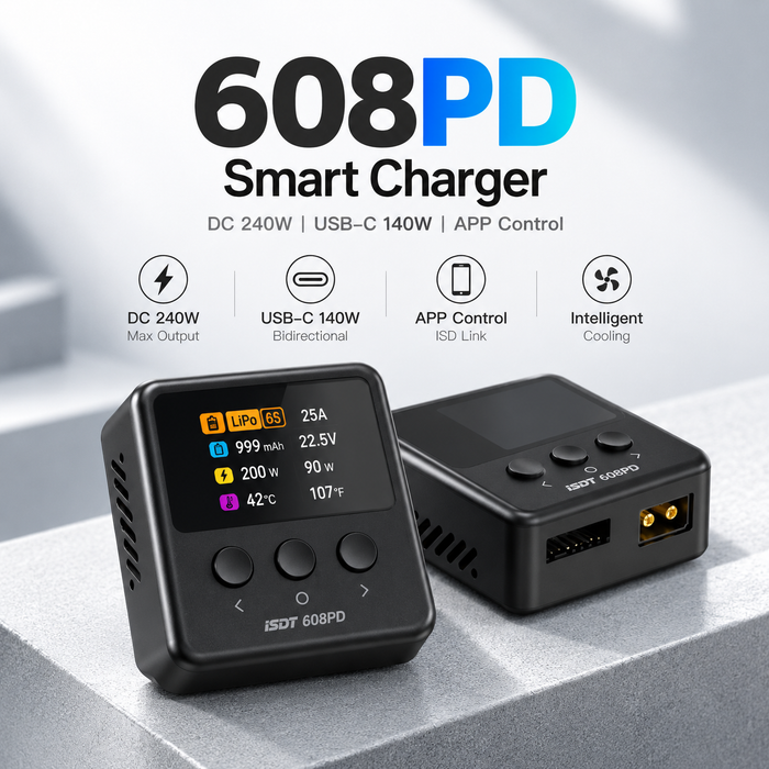 ISDT 608PD 240W 10A Smart LiPo Charger – USB-C PD 3.1 140W, 1–6S