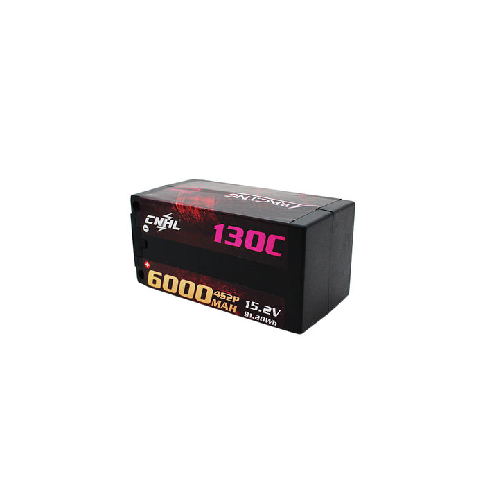 CNHL Racing Series 6000mAh 15.2V 4S 130C LiHV Shorty Hardcase LiPo Battery with 1 Pair of 5mm Heatsink Bullet Plug Grips