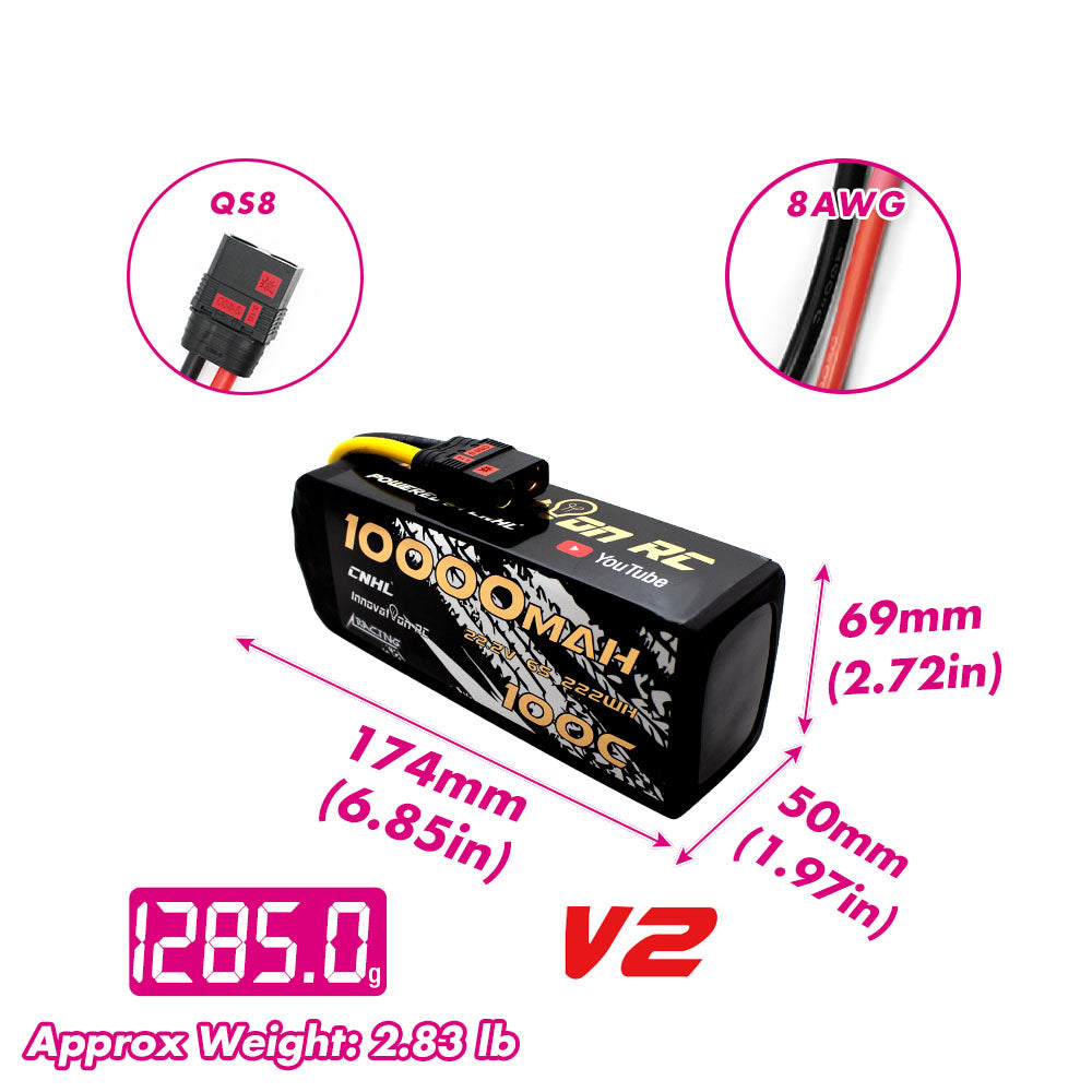 Innovation RC Series 10000mAh 22.2V 6S 100C Lipo Battery QS8 Plug