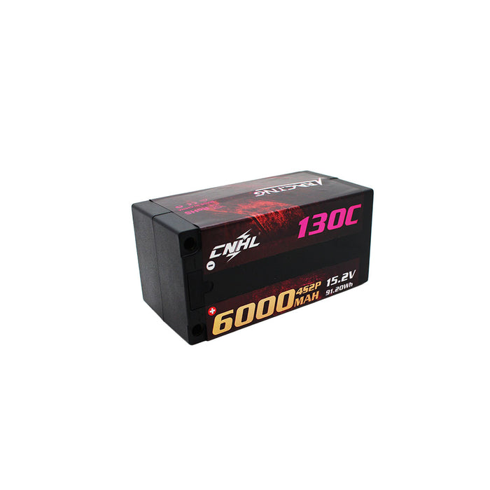 CNHL Racing Series 6000mAh 15.2V 4S 130C LiHV Shorty Hardcase LiPo Battery with 1 Pair of 5mm Heatsink Bullet Plug Grips