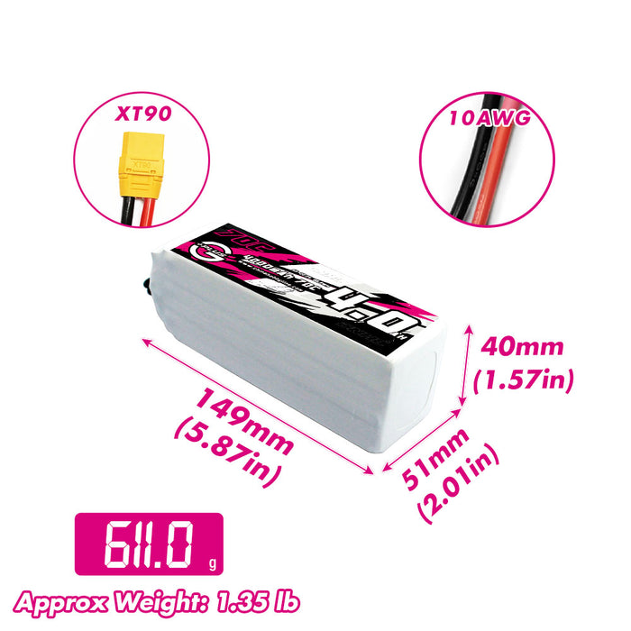 CNHL G+Plus 4000MAH 22.2V 6S 70C Batteria Lipo con spina XT90