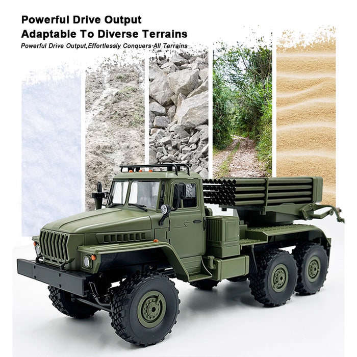 BM-21 6WD RC Truck driving over multiple terrains