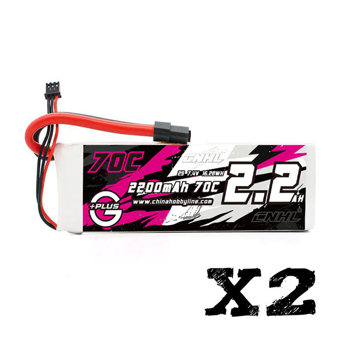2 Packs CNHL G+Plus 2200mAh 7.4V 2S 70C Lipo Battery with XT60 Plug