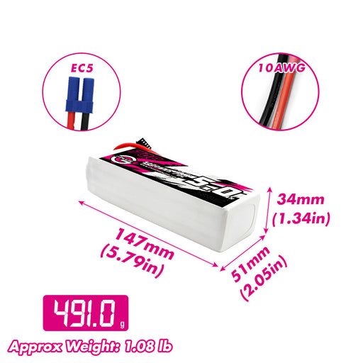 the dimensions of cnhl 4s 5000mah 70c lipo battery
