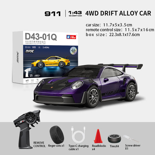 Hstar D43-01Q 911 Style 1/43 Alloy Drift RC Car with Box, Controller and Accessories