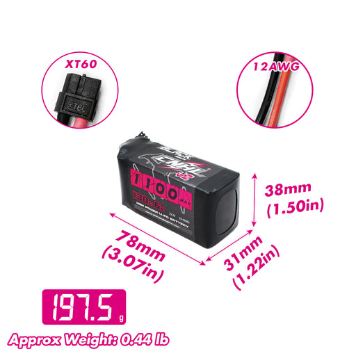 Size and weight overview of cnhl 1100mah 6s 130c lipo battery