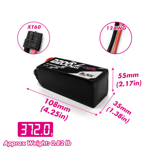 CNHL Black Series 2200mAh 6S Lipo Battery - Dimensions and Specs
