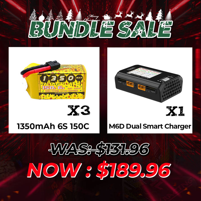 Offerta Bundle - 3 confezioni di 6S 1350mAh 150c XT06 e 1 set di caricatore doppio ToolkitRC M6D
