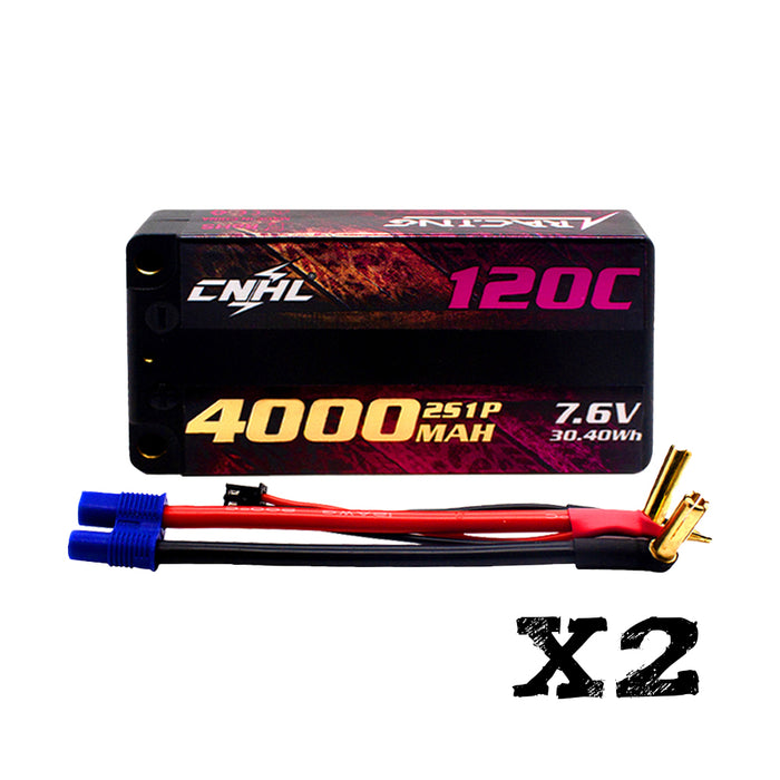 CNHL レーシングシリーズ LiHV 4000mAh 7.6V 2S 120C HV ショーティ ハードケース リポバッテリー EC3プラグ付き