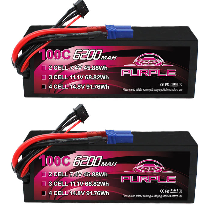 CNHL 6200mAh 4S Lipo Battery 100C 14.8V lipo Battery Hard Case with EC5 Plug for RC Car Truck Boat Tank Buggy Truggy(2 Packs)