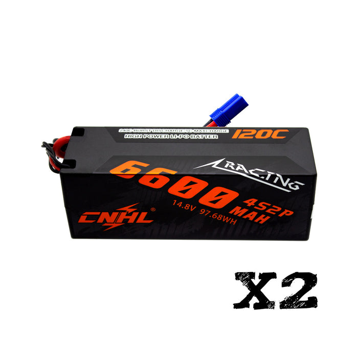 2 Packs CNHL Racing Series 6600mAh 14.8V 4S 120C Hard Case Lipo Battery with EC5 Plug - CA Warehouse