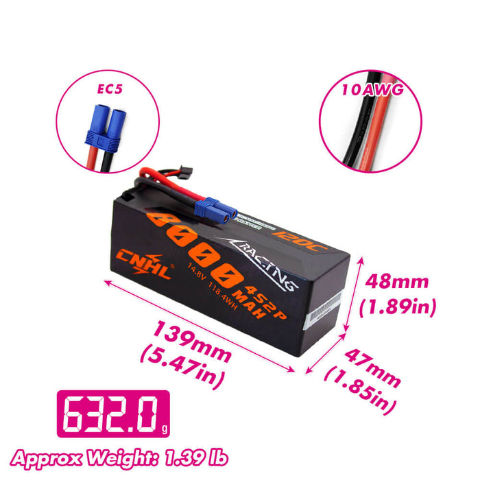 CNHL Racing Series 8000mAh 14.8V 4S 120C  Hard Case Lipo Battery with EC5 Plug