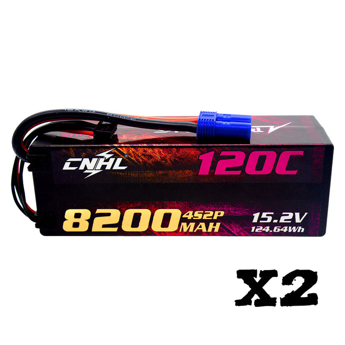 2 packs CNHL Racing Series LIHV 8200MAH 15.2V 4S 120C HV Hard Case Lipo Batter