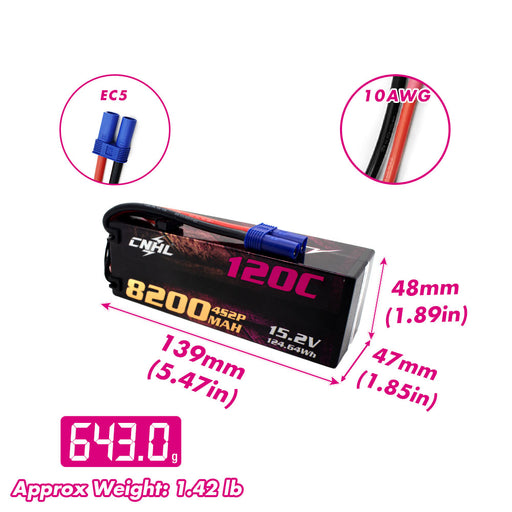 CNHL Racing Series LiHV 8200mAh 15.2V 4S 120C Hard Case with EC5 Plug
