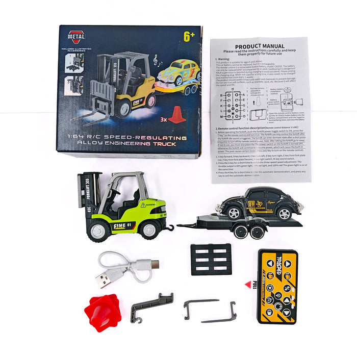 HG TRASPED HG4-244 1/64 Alloy RC Forklift with Trailer – Dual Control, Cruise Mode, 3-Speed Light & Sound Construction Vehicle