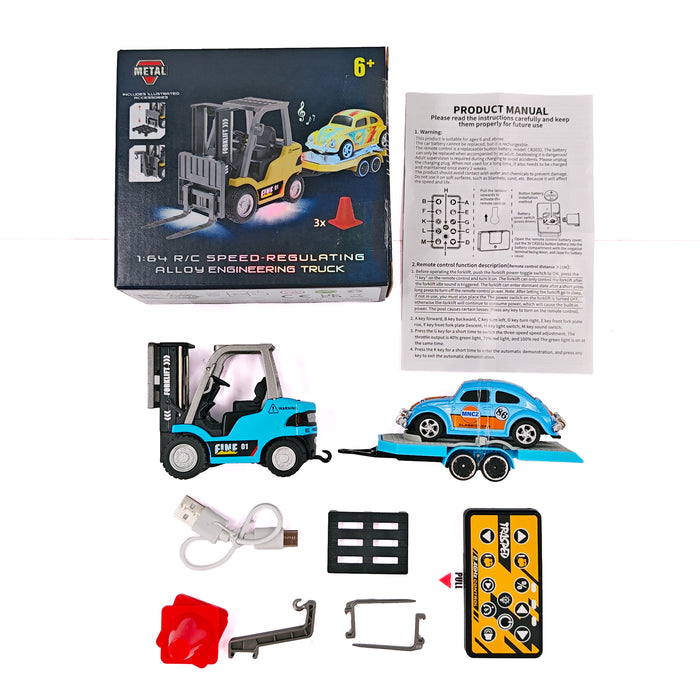 HG TRASPED HG4-244 1/64 Alloy RC Forklift with Trailer – Dual Control, Cruise Mode, 3-Speed Light & Sound Construction Vehicle