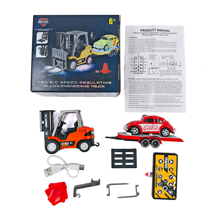 HG TRASPED HG4-244 1/64 Alloy RC Forklift with Trailer – Dual Control, Cruise Mode, 3-Speed Light & Sound Construction Vehicle