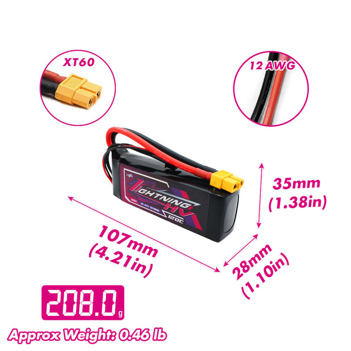 Size and weight overview of cnhl 3200mah 3s 120c lipo battery