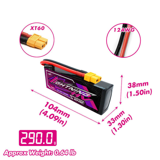 Size and weight overview of cnhl 3500mah 4s 120c lipo battery
