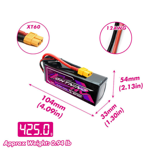 Size and weight overview of cnhl 3500mah 6s 120c lipo battery