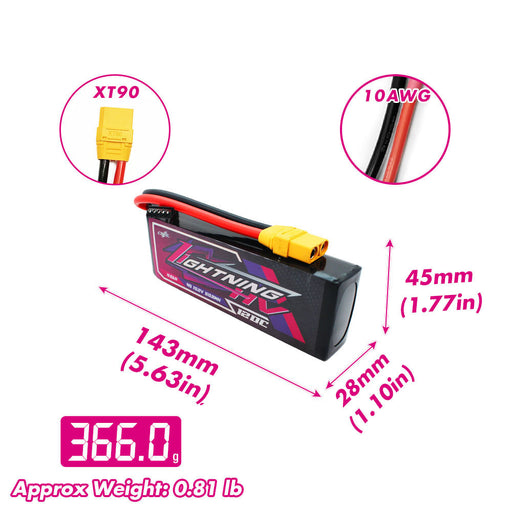 Size and weight overview of cnhl 4000mah 4s 120c lipo battery