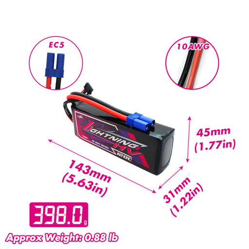 Size and weight overview of cnhl 4500mah 4s 120c lipo battery