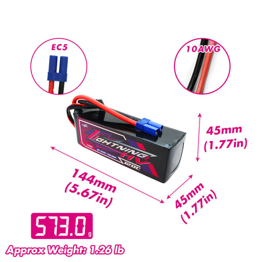 Size and weight overview of cnhl 4500mah 6s 120c lipo battery