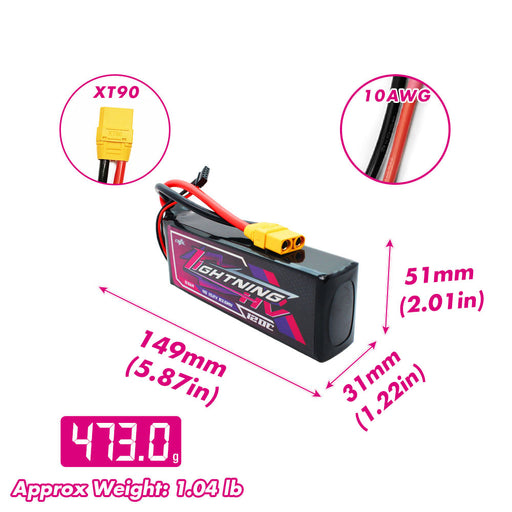 Size and weight overview of cnhl 5500mah 4s 120c lipo battery