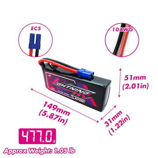 Size and weight overview of cnhl 6000mah 4s 120c lipo battery
