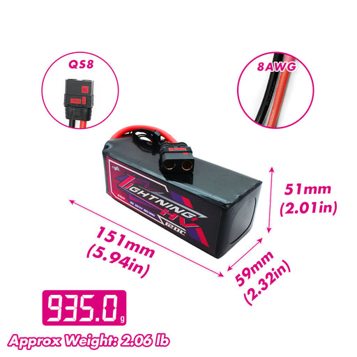 Size and weight overview of cnhl 6000mah 8s 120c lipo battery