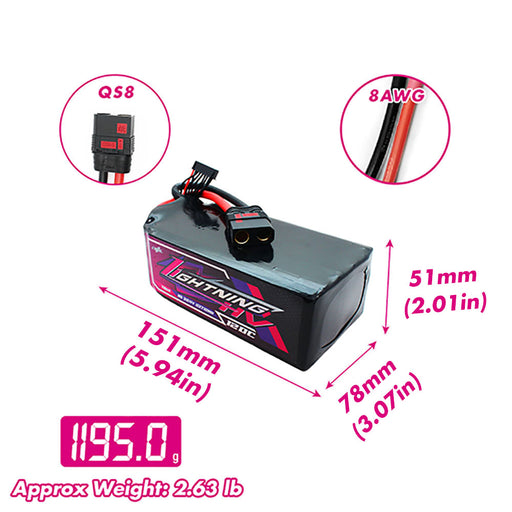 Size and weight overview of cnhl 7800mah 8s 120c lipo battery