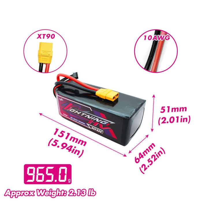 Size and weight overview of cnhl 8500mah 6s 120c lipo battery