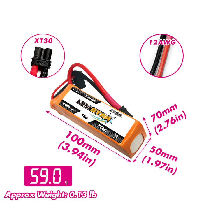 3 szt. CNHL LiHV MiniStar 450mAh 15.2V 4S 70C akumulator LiPo ze złączem XT30