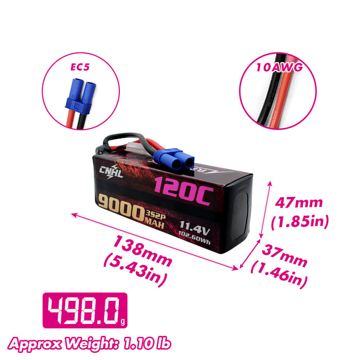 CNHL гоночная серия LiHV 9000mAh 11.4V 3S 120C Lipo аккумулятор с EC5 разъемом для RC гонок