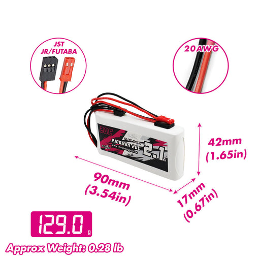 Size and weight overview of cnhl 2100mah 2s 20c LiFePo4 Battery