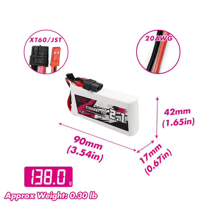 CNHL 2100mAh 6.6V 2S 20C LiFe (LiFePO4) Utility Battery with XT60 & JST Plug