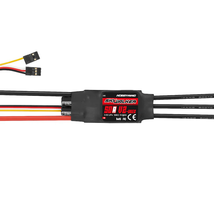 Hobbywing SkyWalker 50A 6S Plus V2 brushless aircraft ESC with 5V 6A BEC and Reverse Brake